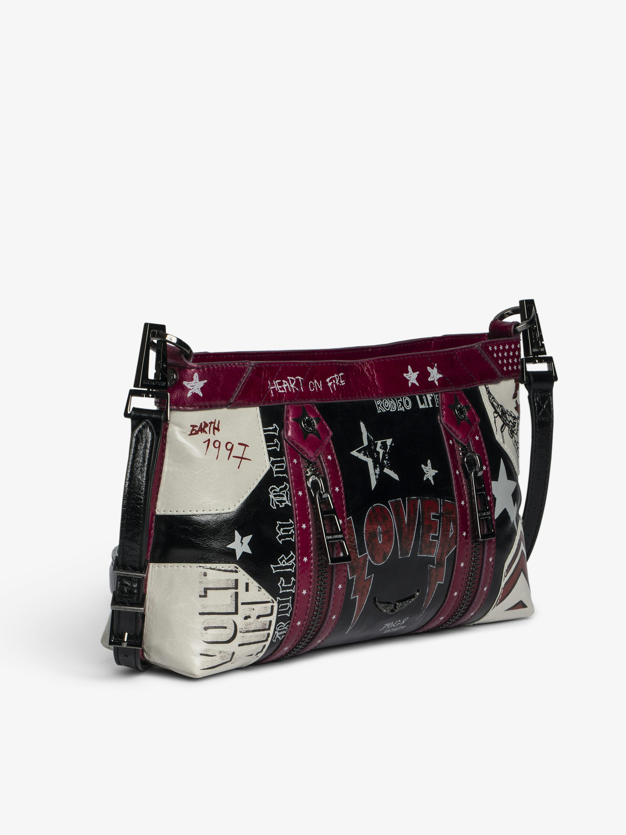 Sunny Moody Punk Bag - Vintage-inspired patent leather bag with adjustable shoulder strap and wing signature.